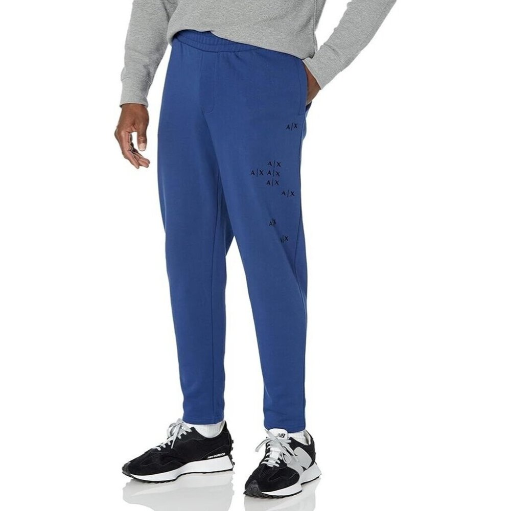 A|X ARMANI EXCHANGE Mens XL Falling Logo Jogger Track Pants Blue Depths Trouser